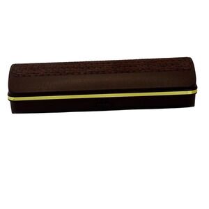 Vintage 1990's‎ Brown Hard Clamshell Spring Clamp Eyeglasses Case Holder